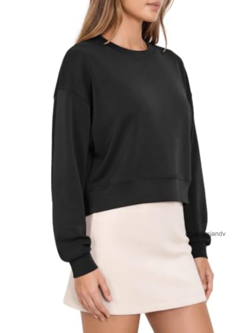 Modal Soft Cropped Sweatshirt Oversized Crew Neck Pullover Crop Top
